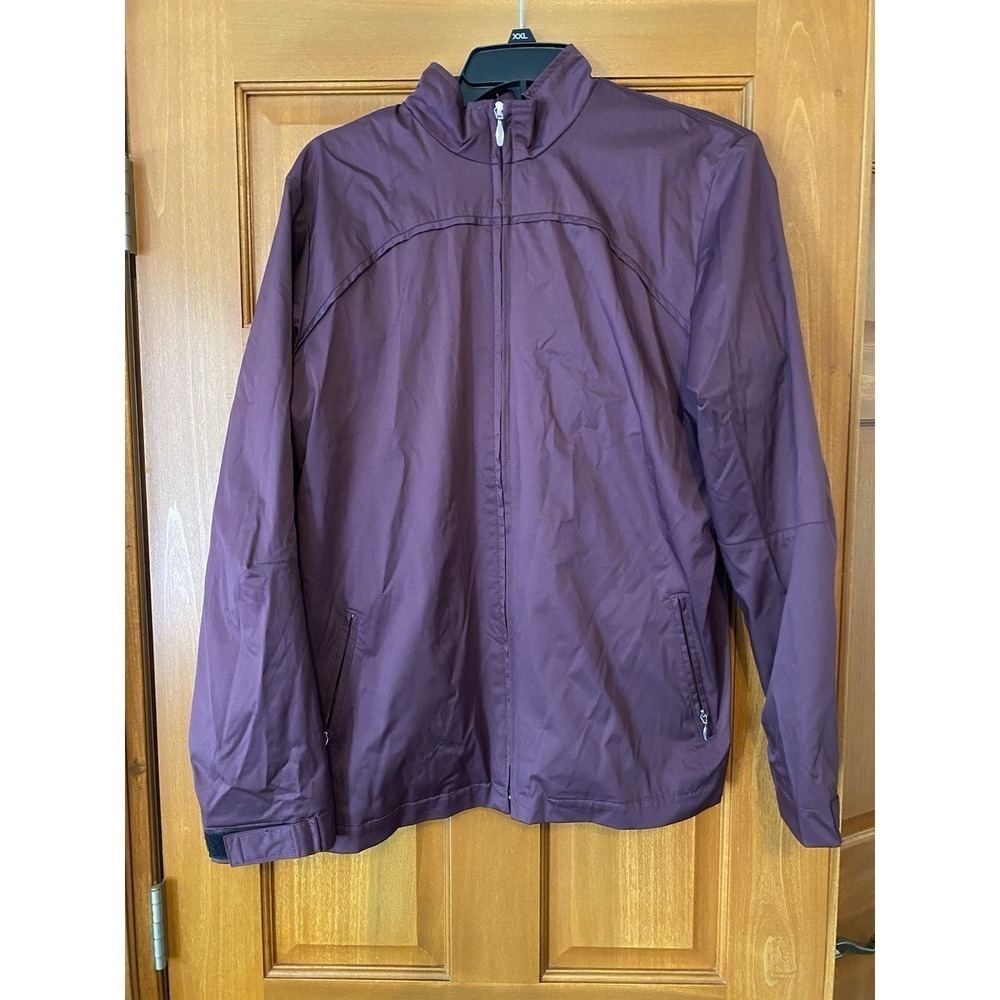 NIKE GOLF CLIMA-FIT RAIN JACKET Womens Large Maroon LINED WINDBREAKER POCKETS